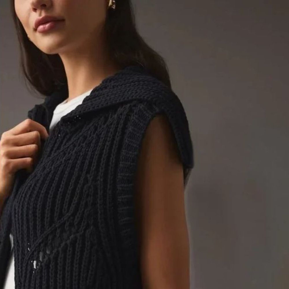 Anthropologie Maeve Cardigan NWT Sleeveless Black White Duster XS/S - Picture 4 of 13